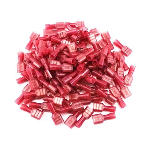 yueton® 100pcs Red 22/18- Gauge Nylon Female Fully-Insulated Quick Disconnects Wiring Spade Wire Crimp Terminal Cover