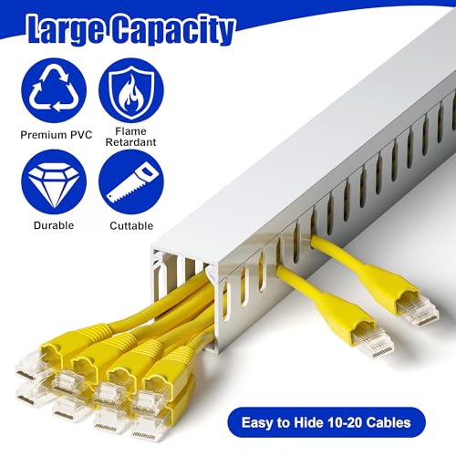 Image of 1.6 inchH x 1.2 inchW Cable Raceway, 6ft Under Desk Wire Management Channel, White | Slotted Wire Duct, 2 Pack (3 ft Each), Heavy-Duty PVC Cable Management for Server Racks, Network Cables & Electrical Cabinets