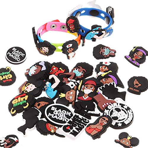 20 PCS Black Girl Magic Shoe Charms For Crocs, PVC Croc Charms Decoration For Bracelets Wristbands And Shoes For Crocs Accessories