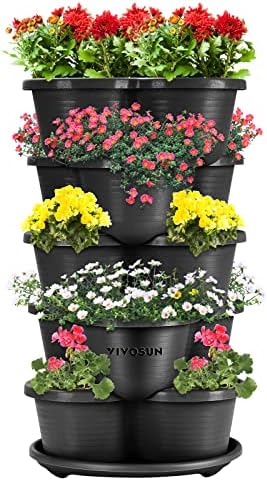 VIVOSUN 5 Tier Vertical Gardening Stackable Planter for Strawberries, Flowers, Herbs, Vegetables, Black