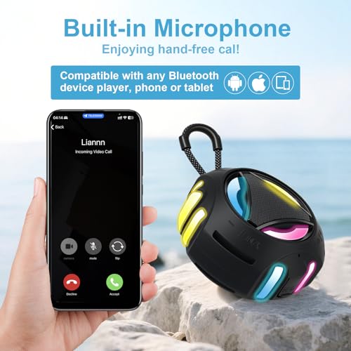 Image of Bluetooth Shower Speaker Waterproof, Portable Bluetooth Speakers Wireless, Outdoor, Floating IPX7, Built-in Mic, 24H Playtime with LED Lights, Loud HD Sound, Powerful Bass, Gifts for Unisex - Black