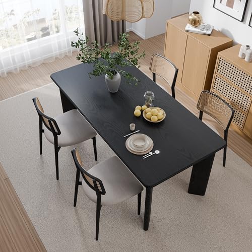 Image of Casaphoria 67 inch Farmhouse Dining Table for 6，Wood Rectangular Living Room Table, Modern Kitchen Table with Sturdy Base & Thickened Tabletop, Easy to Assembly & Clean, Black