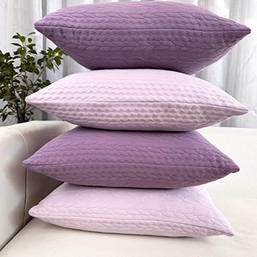Booque Valley Throw Pillow Covers, Pack Of 2 Super Soft Elegant Modern Embossed Patterned Lavender Pink Cushion Covers Decorative Stretchy Pillow Cases For Sofa Bed Chair, 18 X 18 Inch(Light Purple) #TOP5