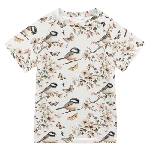 Kids Bathing Suits Girls Short Sleeve Swimsuits for Kid Girls 7T Aesthetic Black - Capped Chickadee Birds A River