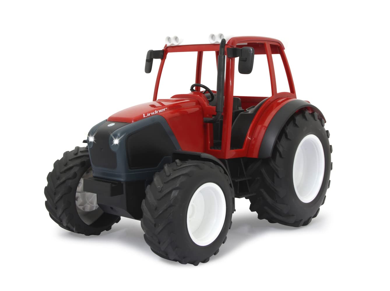 JAMARA Lindner Geotrac 405051 – 1:16 2,4 GHz – Son du Moteur réaliste (désactivable), avertisseur de recul, 2 Roues motrices, LED claires à l'avant, Clignotant, Fonction démo, Rouge
