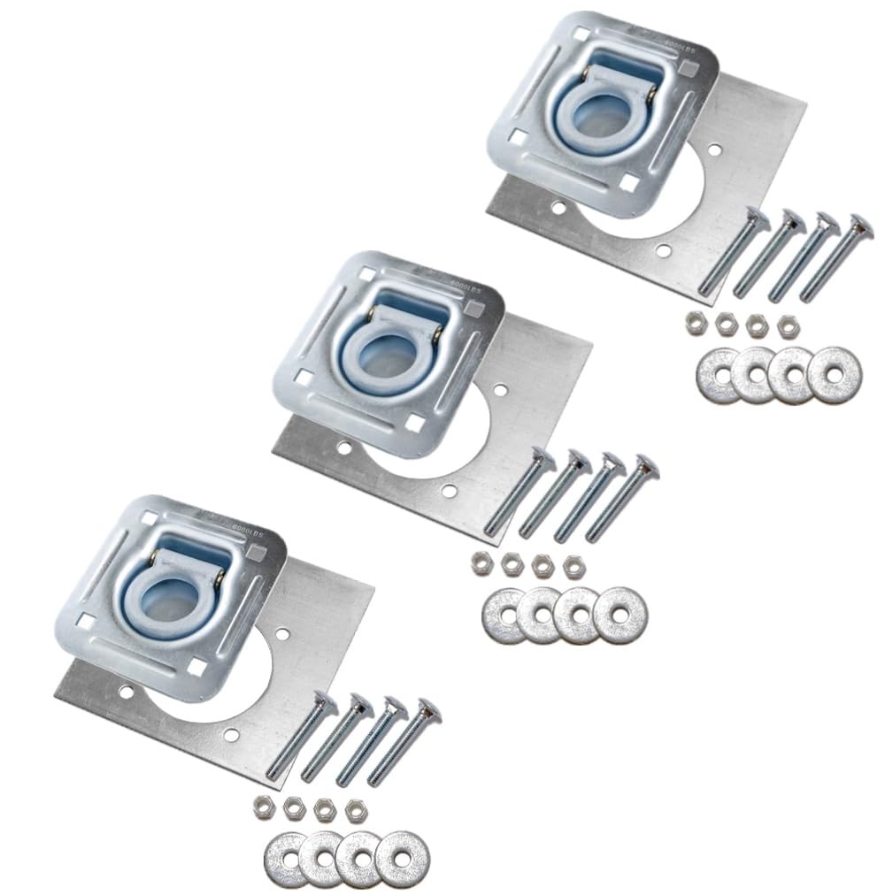 D-Ring Recessed 6,000 lb. Tie Down and Backing Plate w/2-1/2 Hardware 3-pack