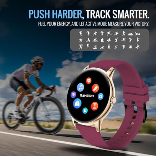 Image of GameSir Glavito Round Dial Smartwatch with 1.49 inch AMOLED Display, 100+ Sports Modes, IP67, Bluetooth Calling, Functional Crown Control, Health Tracking, 100+ Watch Faces for Men & Women (Maroon)