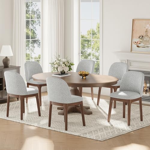 Image of MALOL Upholstered Dining Chairs with Thickened Solid Wood Legs, Mid Century Modern Kitchen & Dining Room Chairs Set of 6, Comfortable Side Chairs for Dining Room, Kitchen, Light Grey