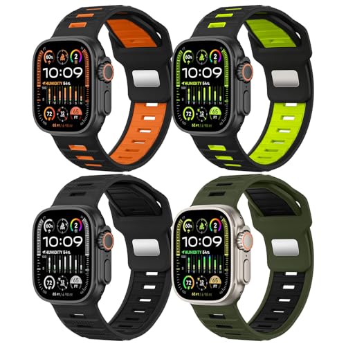 MoKo 4 Piezas Correa compatible con Correas Apple Watch Ultra 2/Ultra 49mm 46mm 45mm 44mm Hombre, Silicona Pulsera Suave Deportiva Correa para iWatch Series SE 10 9 8 7 6 5 4 3 2 1 Ultra 2 1,Multi-C C