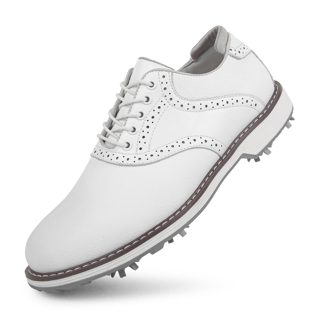 THESTRON Men Golf Shoes Waterproof Professional Golf Footwears Spikes Spikeless Golf Walking Sneakers Turf Sports Golf Training Sneakers for Men (11.5,White-K01)