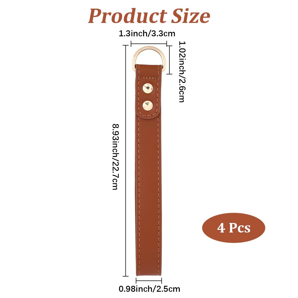 CALFOVERA 4PCS Heavy Duty PU Leather Tool Belts Brown Loop Attachments for Suspenders Leather Strap Connectors Handmade Suspender Loops Hook Accessories with Alloy D Rings for Men Women - Image 2