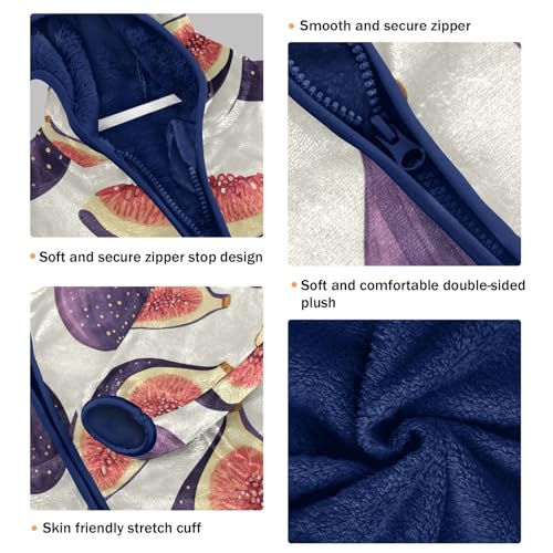 Purple Fig Pattern Toddler Fleece Jacket Girl Boys Hooded Fleece Jacket Coat Warm Outwear Zip-up 3-10T3