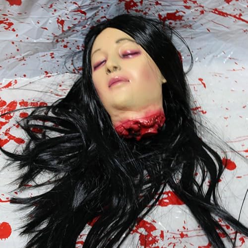 Generic Halloween Severed Head Prop Scary Realistic Bloody Head White Cream Mask Halloween Decoration