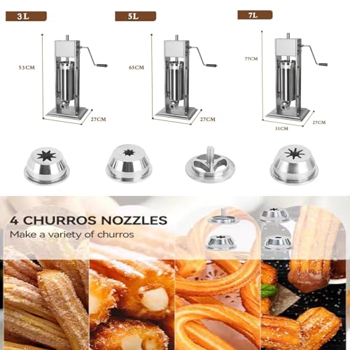 Machine à churro commerciale en acier inoxydable pour churros faits maison avec remplissage au chocolat et au caramel, avec plusieurs buses