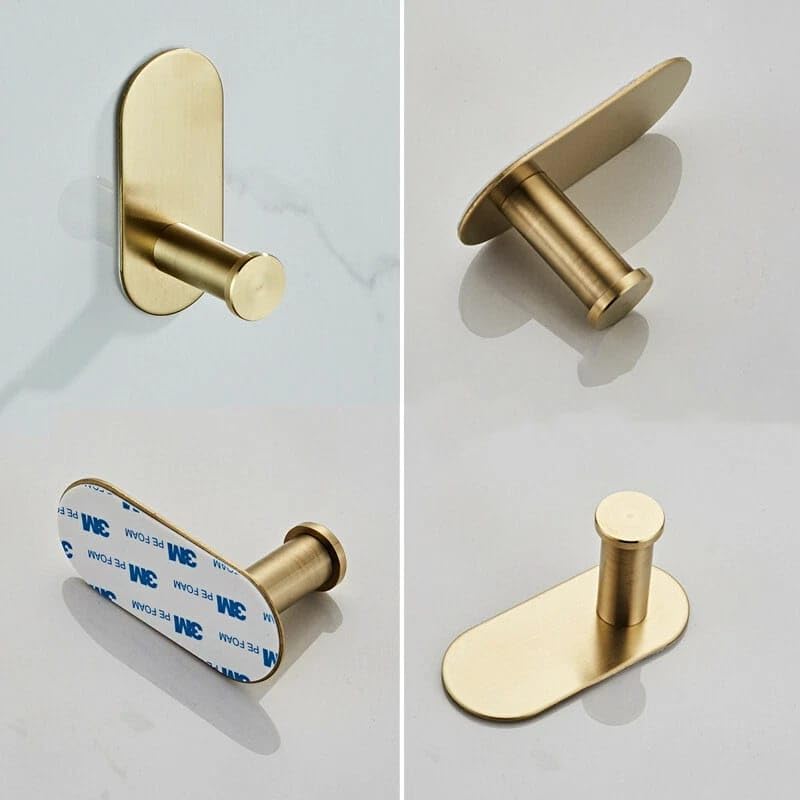 Image of CentraLit 3 PCS Gold Self-Adhesive Stainless Steel Bathroom Hooks - Heavy-Duty Wall Hangings, Waterproof & Drill-Free Strong Towel, Coat, and Kitchen Hooks for Kitchen - Waterproof and Rustproof