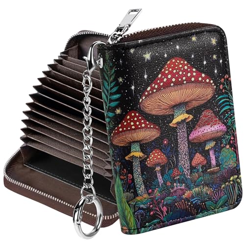 Image of Mayski Credit Card Holder, Zipper Credit Card Wallet for Women, Small Accordion Card Cases Holder, KeyChain Wallet, Business Card Holder, Mushroom
