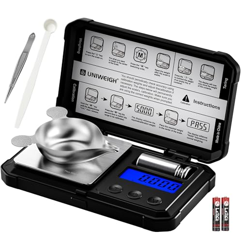 UNIWEIGH Báscula miligráfica de 50 g/0,001 g de alta precisión, escala digital de mg con LCD/tara, báscula de joyería de 6 unidades, escala de microgramos para polvo, monedas, oro, báscula de recarga