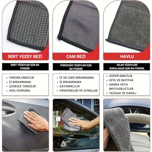 Coofbe Profesyonel 11 Parça Mikrofiber Araç Oto Yıkama Seti Araç Fırçası Araç Mikrofiber Bez Seti