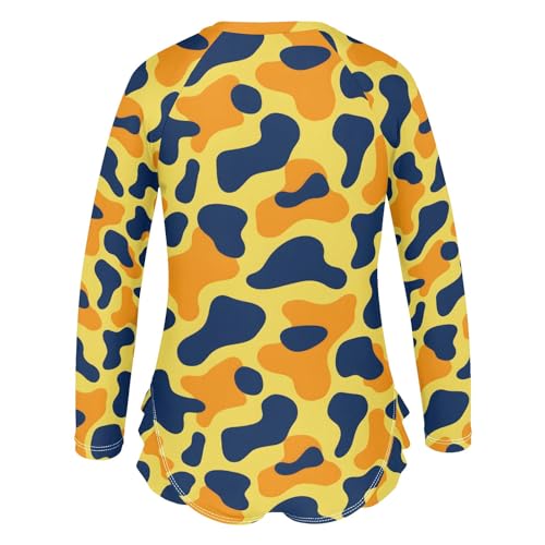 Orange Yellow Cow Girls Long Sleeve Swimsuit Rash Guard One Piece Bathing Suits Zipper 3-12T3
