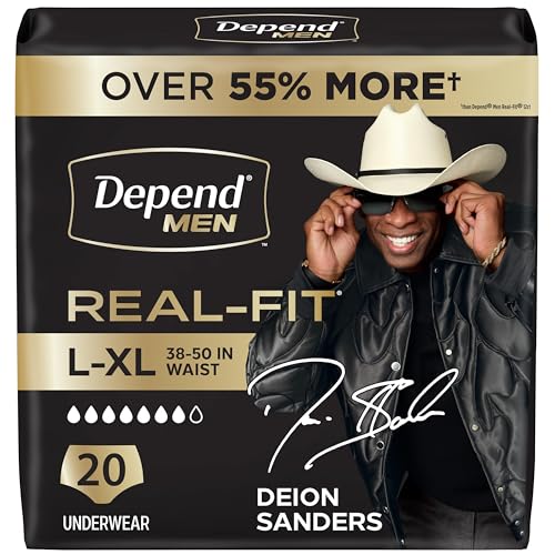 Depend Real Fit Adult Diapers Incontinence Underwear for Men Disposable Maximum Absorbency Large/Extra Large Grey 20 Count Packaging May Vary