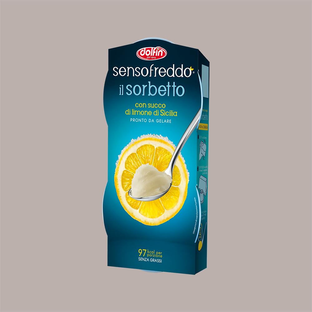 Sorbetto Senso Freddo Pronto da Gelare con Succo di Frutta Limone di Sicilia Dolfin - 12 pz da 100 Ml -
