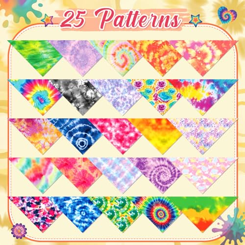 Image of Abbylike 50 Pieces Tie Dye Dog Bandanas Bulk Colorful Hippie Pattern Dog Bandanas for Dogs Triangle Kerchief Scarf Bibs Set for Pets Summer Party Costume Accessories, 25 Styles (25.6 x 17.7 x 17.7)