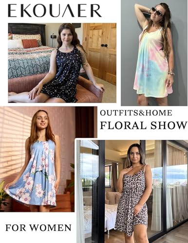 Image of Ekouaer Women Nightgowns Sleeveless Sleepwear Spaghetti Strap Racerback Pajama Dress Nightshirt