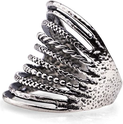 Hand Hammered Alternate Twisted and Shaped Bands - 925 Sterling Silver Ring for Women