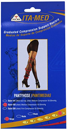 Image of ITA-MED Sheer Pantyhose, Compression (20-22 mmHg) Beige, Queen Plus, 2 Count