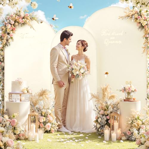 Image of Ivory Arch Backdrop Cover Set of 3 (7.2ft, 6.6ft, 6ft), Double-Sided Spandex Chiara Arch Frame Covers, Wrinkle-Free Low-Transparency Fabric for Wedding Birthday Party Decor (No Stand)