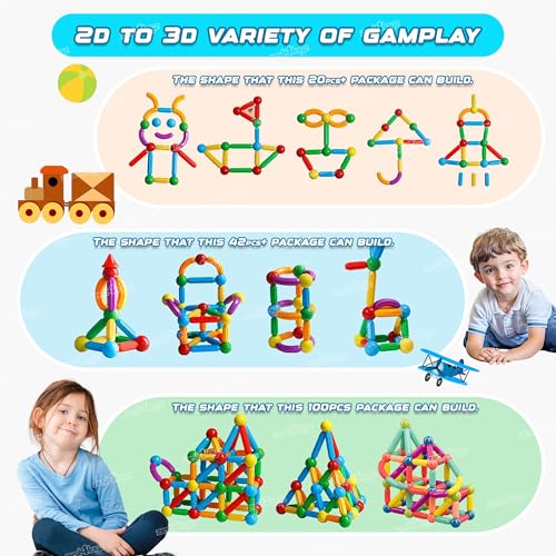 Image of Zest 4 Toyz Magnetic Sticks Building Blocks for Kids Educational Stem Learning Magnet Stick with Balls Game Set Toys for Girls Age 3+ Year 4 5 6 7 8 10 12 14 Old (42 Pieces)