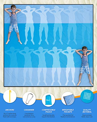 Beach Blanket,Bymore Sand Free Giant Beach Blanket Mat(9\'x10\') for 7-10 Adults,Waterproof Sandproof & Lightweight Oversized Picnic Beach Mat with 6 Stakes for Travel Camping Hiking and Music Festivals