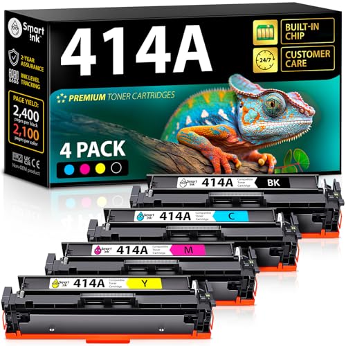 Image of Smart Ink Compatible 414A Toner Cartridges 4 Pack (with Chip) Replacement for HP 414A HP 414X Toner to use with Color LaserJet Pro MFP M479fdw M454dw M479fdn M454dn ( Black Cyan Magenta Yellow )