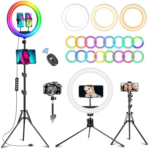 12.3" RGB Ring Light with Tripod and Phone Holders, LED Selfie Ring Light with Tablet Holder, Circle Lights with Stand, Halo Ring Light for TikTok/Live Stream/Makeup/YouTube Cover