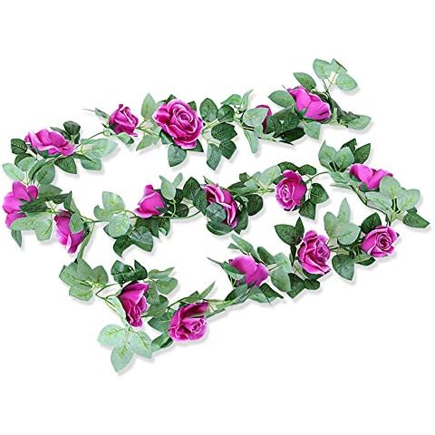 YFZYT 1 Pcs 7.5ft Artificial Silk Rose Flowers Ivy Vine Fake Hanging Plants Green Leaves Garland for Home Wedding Party Garden Wall Valentine Decoration - Purple Cover