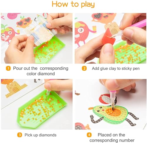 Image of YellowCult 5D DIY Diamond Painting Craft Kits for Kids, 9 PCS Cartoon Stickers, Stick Paint with Diamonds by Numbers, [Cute Cactus & Plant Theme]