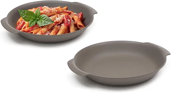 carrotez 2-Pack 21.6 oz Pasta Bowls, Serving Plates for Pasta, Salad, Reusable Plastic Serving Dishes for Kitchen, Microwave-Safe, Dishwasher-Safe, BPA Free, Lightweight, Unbreakable - Grey