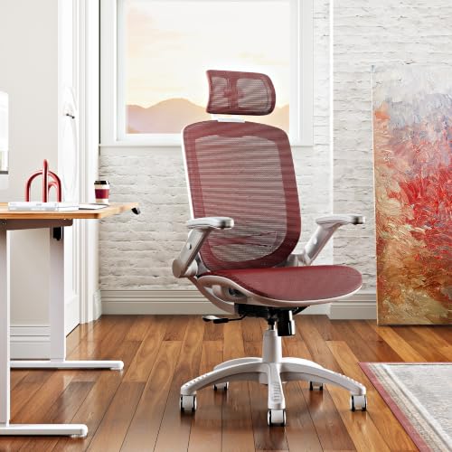 Image of GABRYLLY Ergonomic Office Chair, High Back Home Desk Chair with 2D Flip-Up Arms, 3D Headrest, 90-120 Tilt and Wide Cushion, Big and Tall Mesh Chairs for Man Woman, Computer Task Chair Red