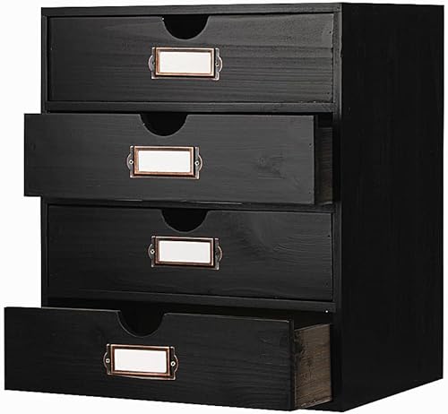 PACKGILO Caja de almacenamiento de madera, organizador de escritorio rústico con 4 cajones, accesorios de escritorio de oficina, estante grande de