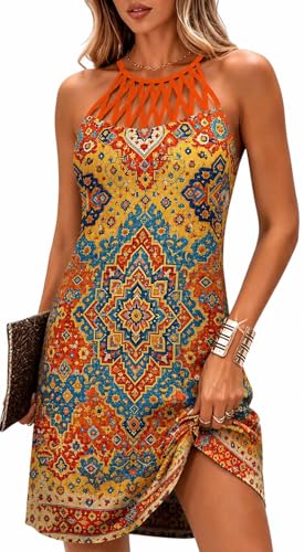 Image of BIRW Summer Dresses for Women 2026 Casual Floral Halter Neck A-line Beach Vacation Sundresses