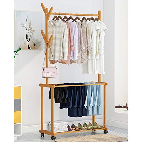 LEOPAX Rolling Coat Rack, Wood Garment Rack, Clothes Hanging Rail with 2 Shelves 4 Hooks, for Shoes, Hats and Scarves, in The Hallway, Living Room, Guest Room (Size : 80x37x175cm), Beige (B07W37TYLW) Amazon Price History, Amazon Price Tracker