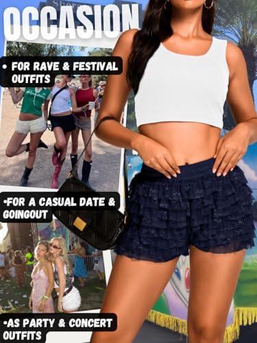 High Waisted Ruffle Shorts for Women Girls, Cute Lace Layered Bloomers, Going Out Mini Micro Bloomer4