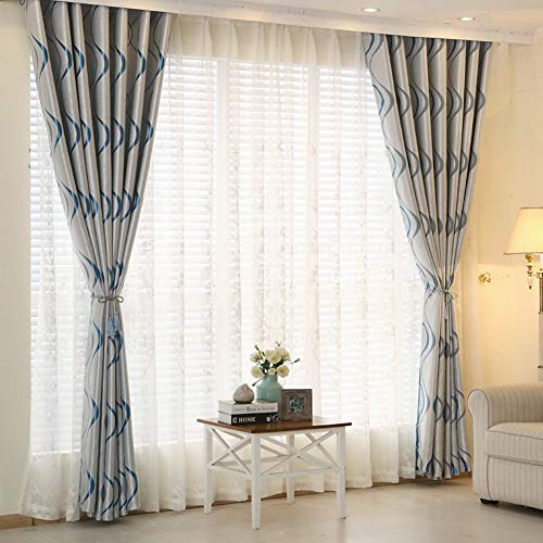 MYRU 2 Panels Set Modern Striped Curtains for Living Room (Blue, 2 x 66x84 Inch) - Image 3