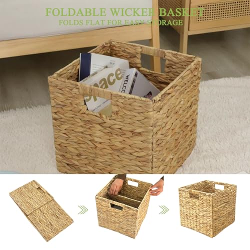 4Stück kallax einsatz Wasserhyazinthe körbe aufbewahrung für Regale, faltbar kallax boxen, geflochten Aufbewahrungskorb Wäschekorb für Regale gewebte Behälter für Badezimmer (30cm*30cm*30cm)