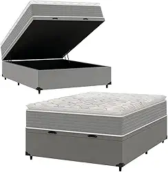 Cama Box Baú Casal Molas Ensacadas Pillow Top 138x188x66cm Martino Cinza Umaflex