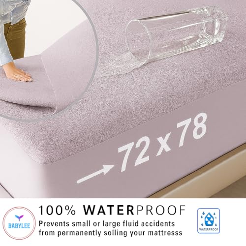 Image of BABYLEE Waterproof Mattress Protector Double Bed 72x72 Ultra Soft Breathable & Fitted Bed Protector Terry Cover Double Bed (6.5x6 feet, Fits 10 Inches, Lavender)