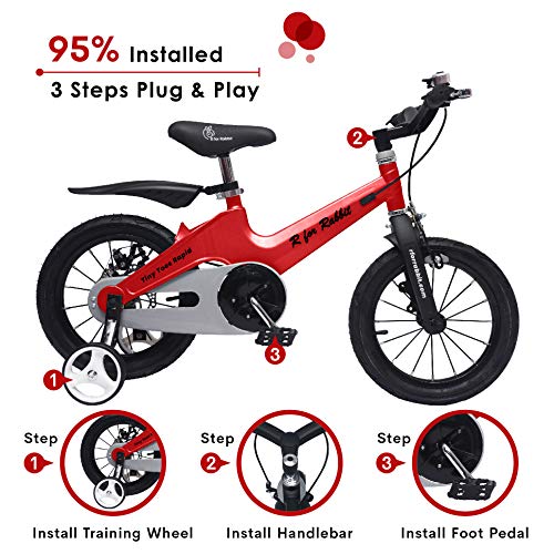 Image of R for Rabbit Tiny Toes Rapid Bicycle for Kids for 3,4 & 5 Years 14T inch Cycle |90% Installed|Magnesium Alloy Single Structure - Red