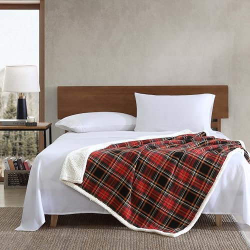 Image of Eddie Bauer - Blanket, Super Soft Reversible Sherpa & Brushed Fleece Bedding, Throw Blankets for Couch, Ideal for Lounging (Mountain Tartan Red)