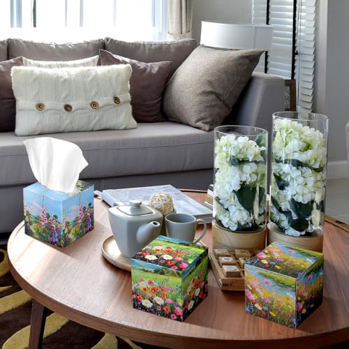 Image of Fourluoo 12 Pack Floral Facial Tissues Cube Boxes, 600 Sheets 3 Ply