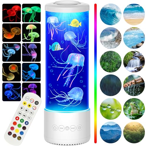Radikor Lampe Méduse avec 12 Bruit Blanc, Jellyfish Lamp avec 10 Couleurs et Télécommande, Lampe Meduse Lumineuse Aquarium pour Enfants Adultes